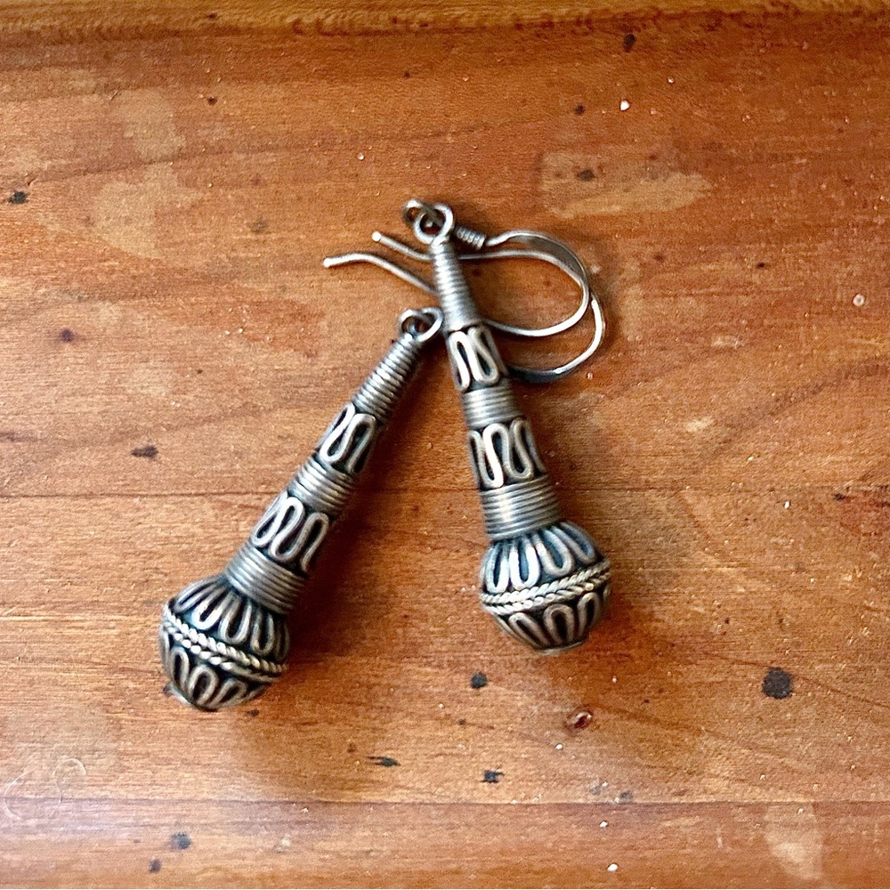 Antique Silver Tibetan Dangle Earrings